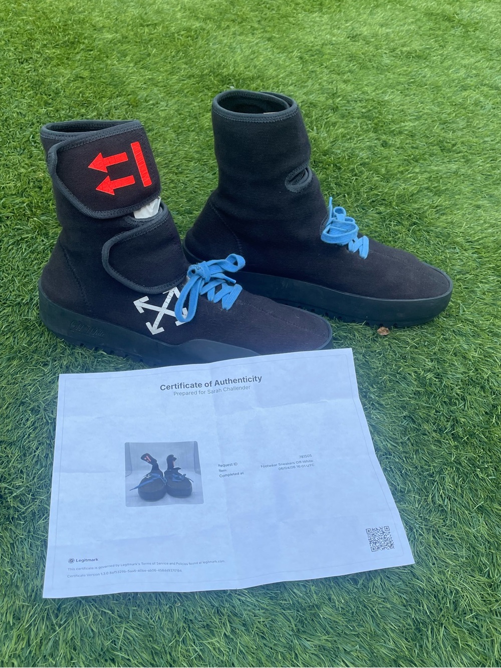 Authentic Off-White Moto Wrap High-Top Sock Sneakers Black US Size 10